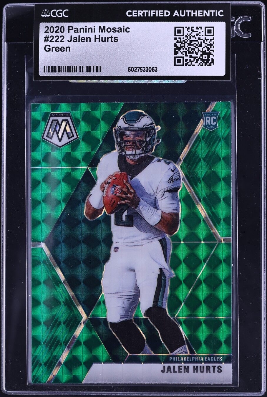 2020 Panini Mosaic Green Prizm Jalen Hurts ROOKIE #222 CGC AUTH