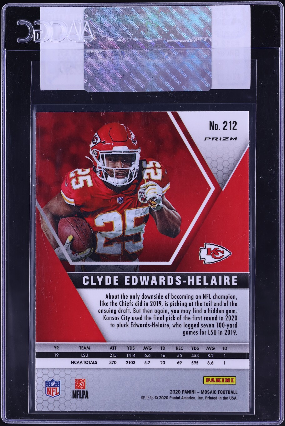2020 Panini Mosaic Silver Clyde Edwards-Helaire ROOKIE #212 CGC AUTH