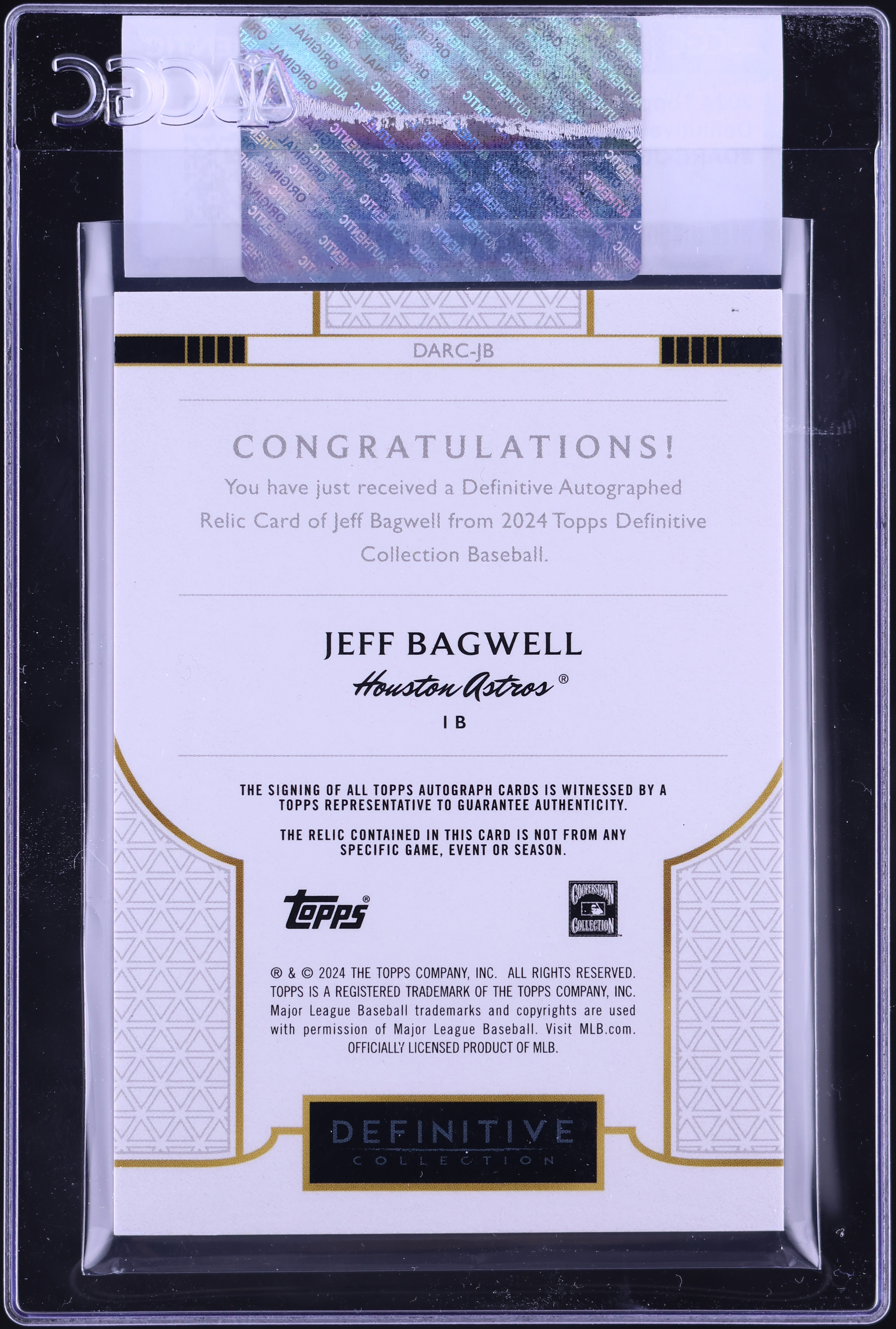2024 Topps Definitive Collection Jeff Bagwell PATCH AUTO /40 #DARC 