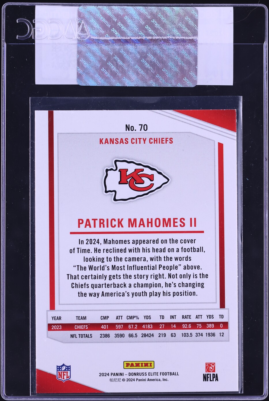 2024 Donruss Elite Patrick Mahomes II #70 CGC AUTH