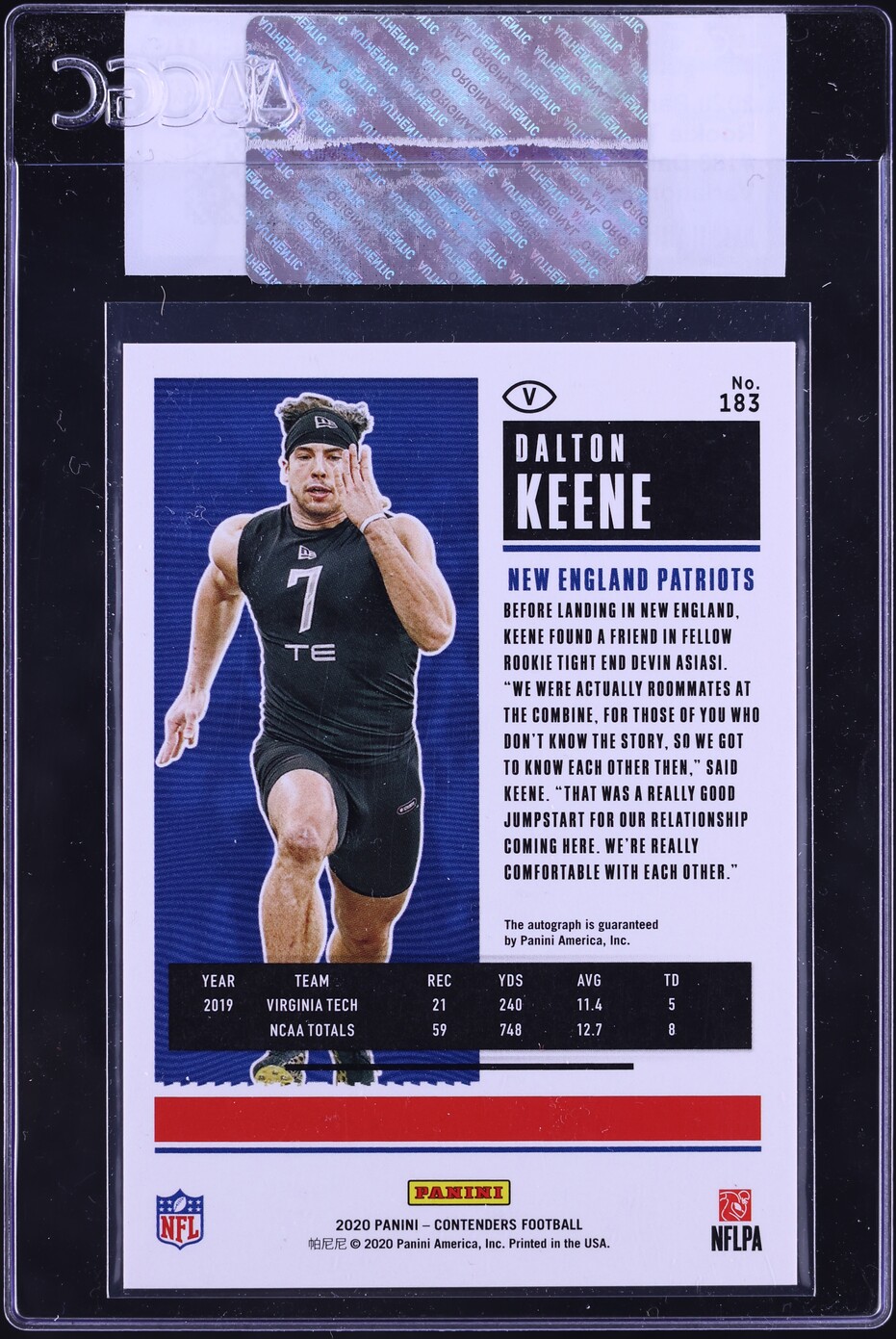 2020 Panini Contenders Wild Card Ticket Dalton Keene ROOKIE AUTO #183 CGC AUTH