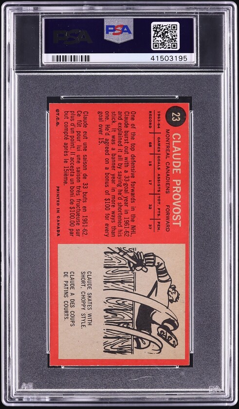 1964 Topps Hockey Claude Provost #23 PSA 8 NM-MT