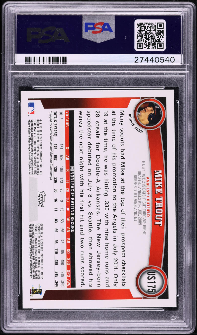 2011 Topps Update Mike Trout ROOKIE #US175 PSA 10 GEM MINT
