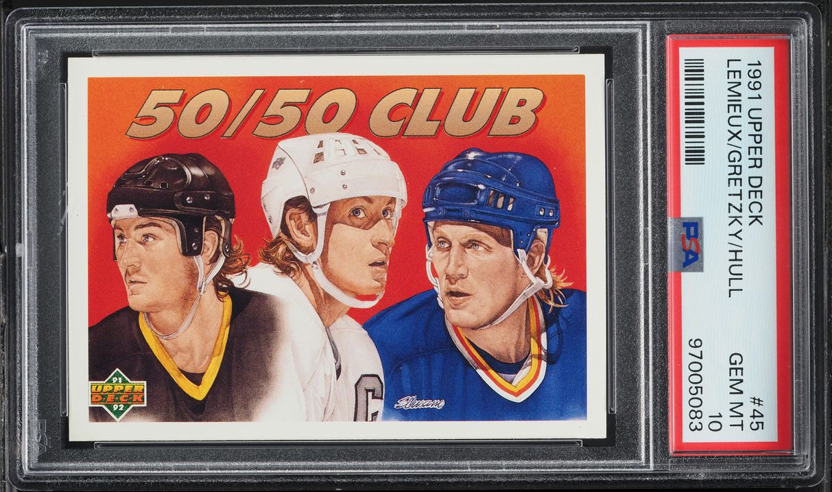 1991 Upper Deck 50/50 Club Wayne Gretzky Hull Mario Lemieux #45 PSA 10 GEM MINT