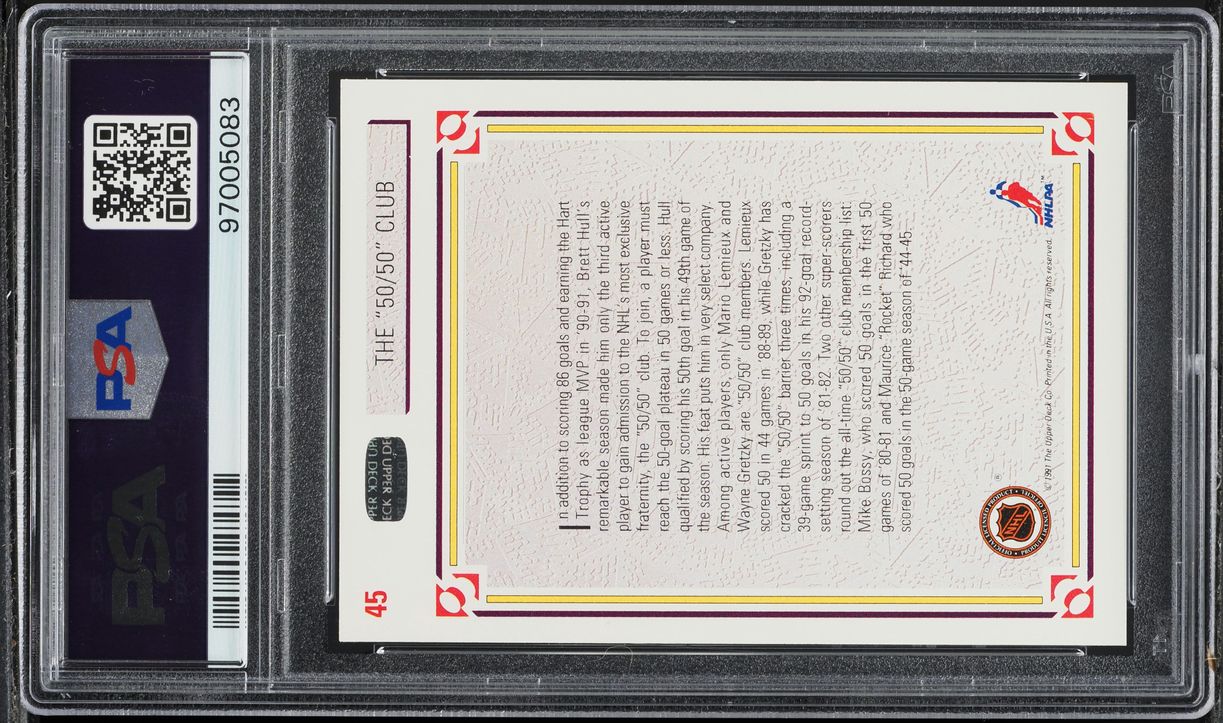 1991 Upper Deck 50/50 Club Wayne Gretzky Hull Mario Lemieux #45 PSA 10 GEM MINT