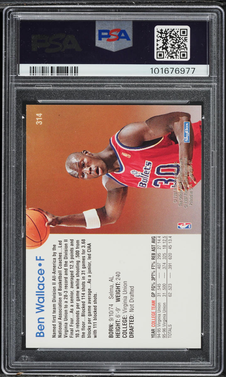 1996 Hoops Ben Wallace ROOKIE #314 PSA 9 MINT