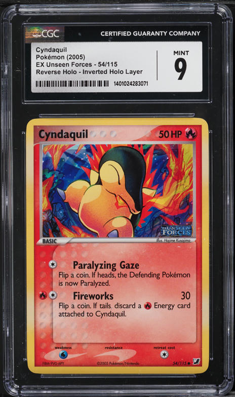 cyndaquil pokemon card holographic 2005 EX Unseen Forces Reverse Holo #54 CGC AUTH on Fanatics Collect reveal them Cyndaquil Pokémon TCG Cards for