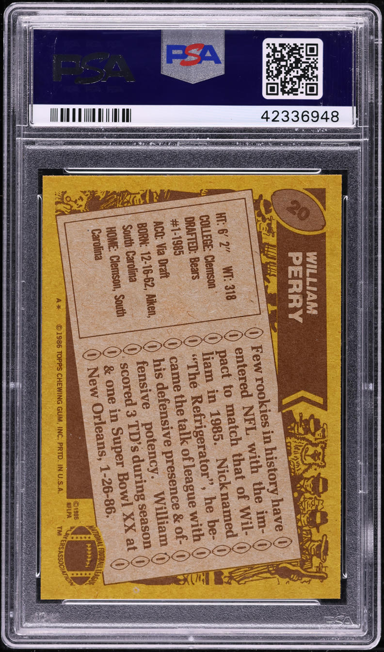 1986 Topps Football William Perry ROOKIE #20 PSA 8.5 NM-MT+