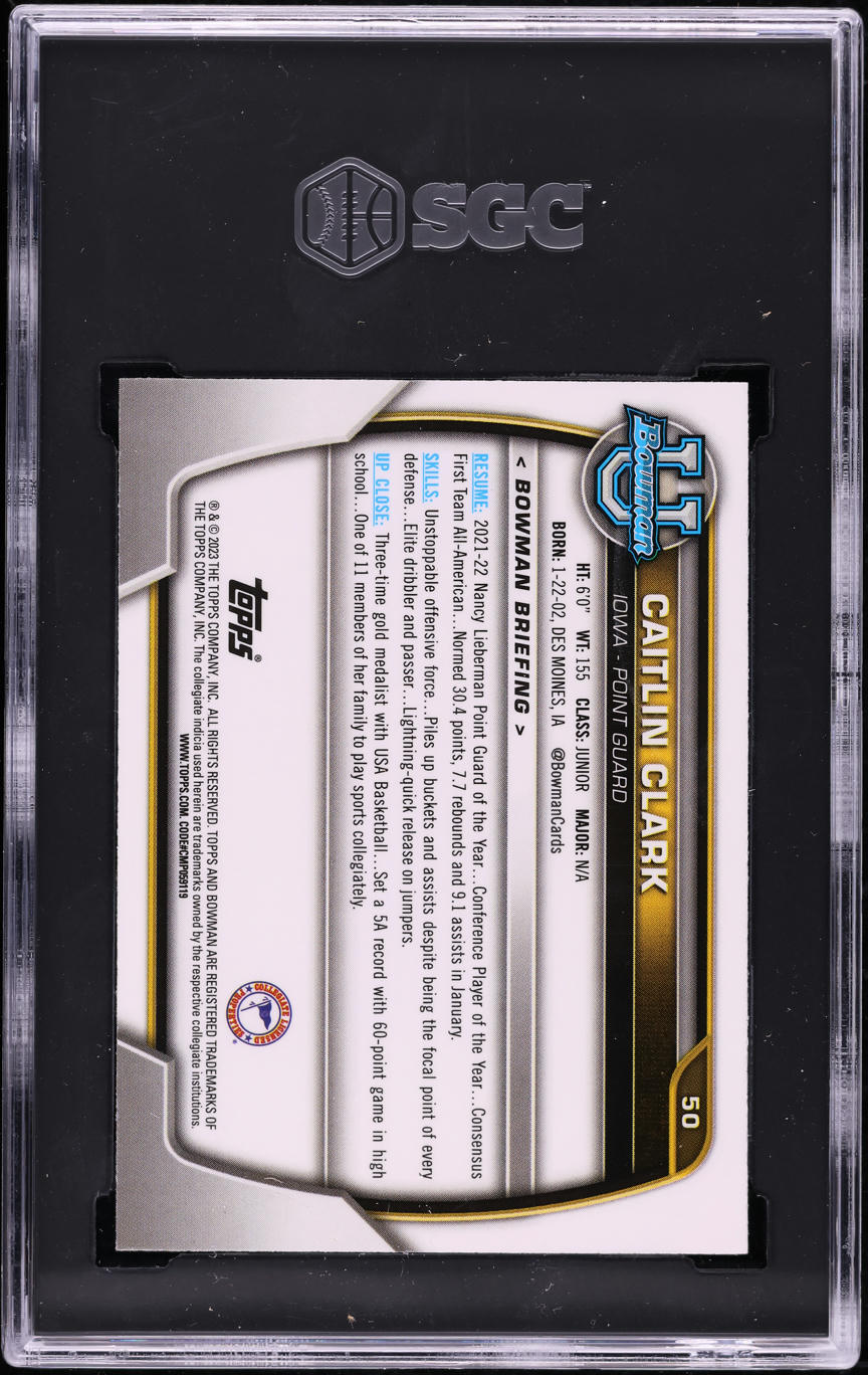 2022 Bowman University Chrome Caitlin Clark ROOKIE #50 SGC 8 NM-MT