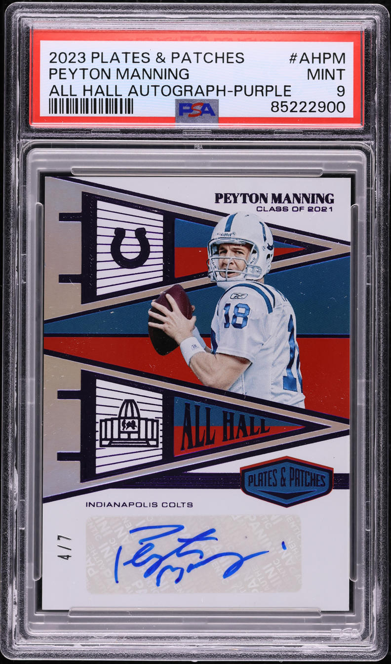 2023 Panini Plates & Patches All Hall Purple Peyton Manning AUTO /7 PSA 9 MINT