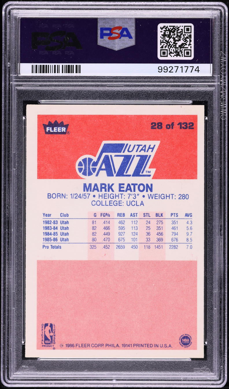 1986 Fleer Basketball Mark Eaton #28 PSA 10 GEM MINT