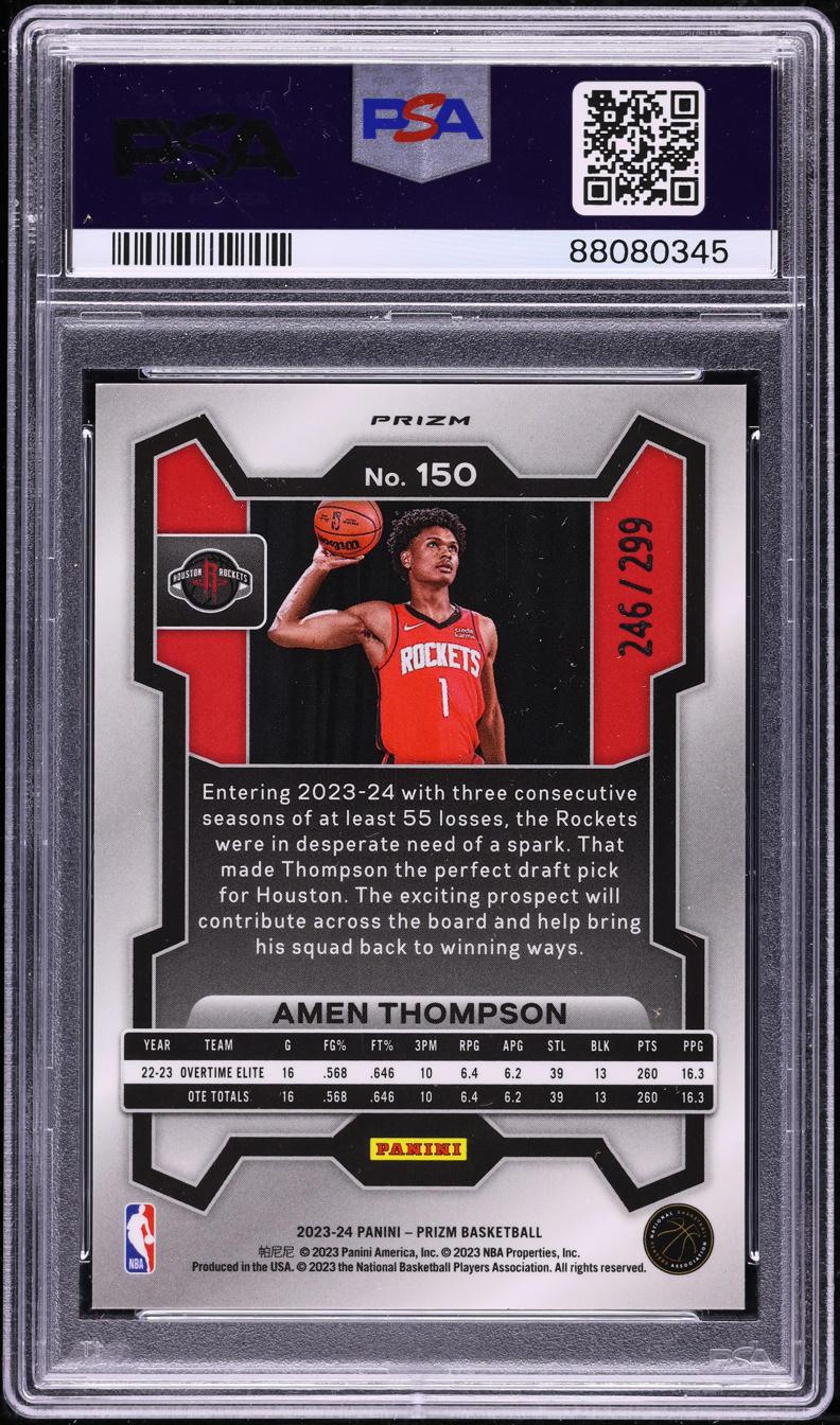 2023 Panini Prizm Red Seismic Amen Thompson ROOKIE /299 #150 PSA 10 GEM MINT