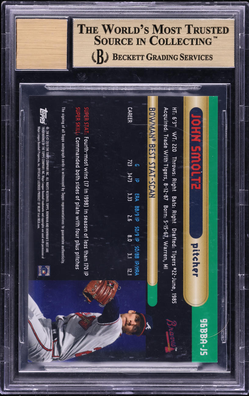 2016 Bowman's Best '96 Atomic Refractor John Smoltz ROOKIE /25 #96BBAJS BGS 9.5