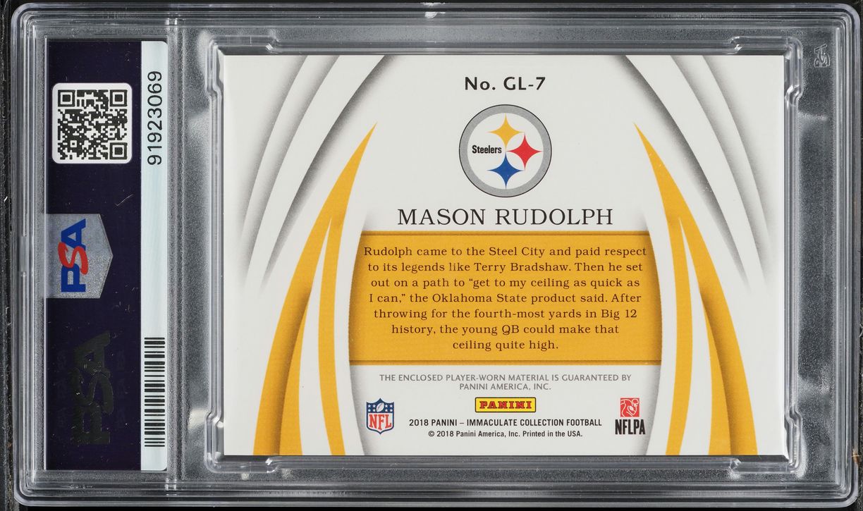 2018 Immaculate Collection Gloves Mason Rudolph ROOKIE NIKE PATCH /15 PSA 9