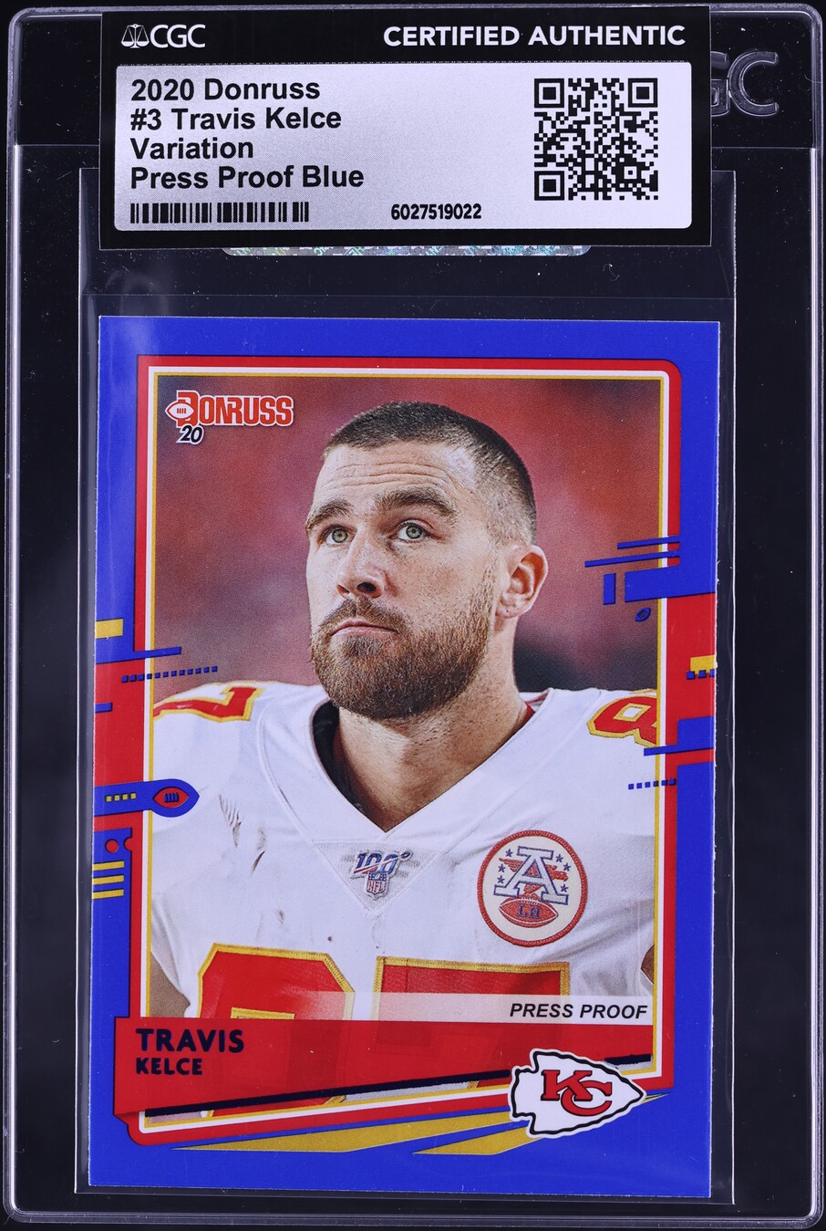 2020 Donruss Variation Press Proof Blue Travis Kelce #3 CGC AUTH