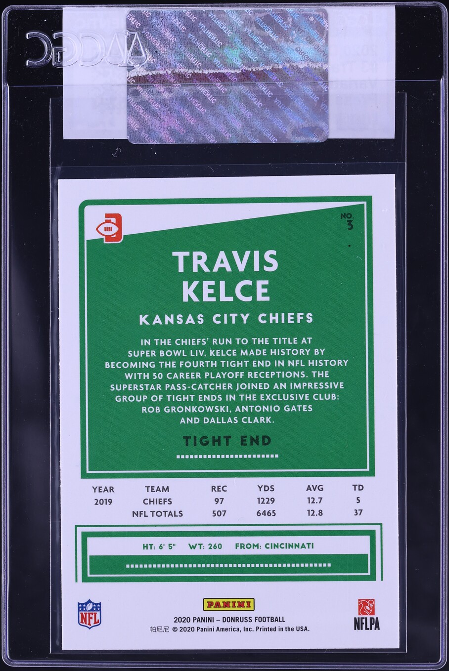 2020 Donruss Variation Press Proof Blue Travis Kelce #3 CGC AUTH