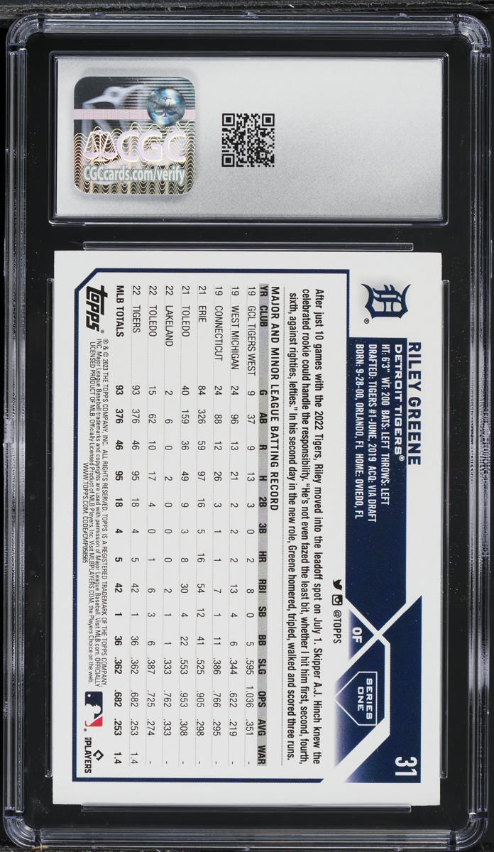 2023 Topps Riley Greene ROOKIE #31 CGC 6 EXMT