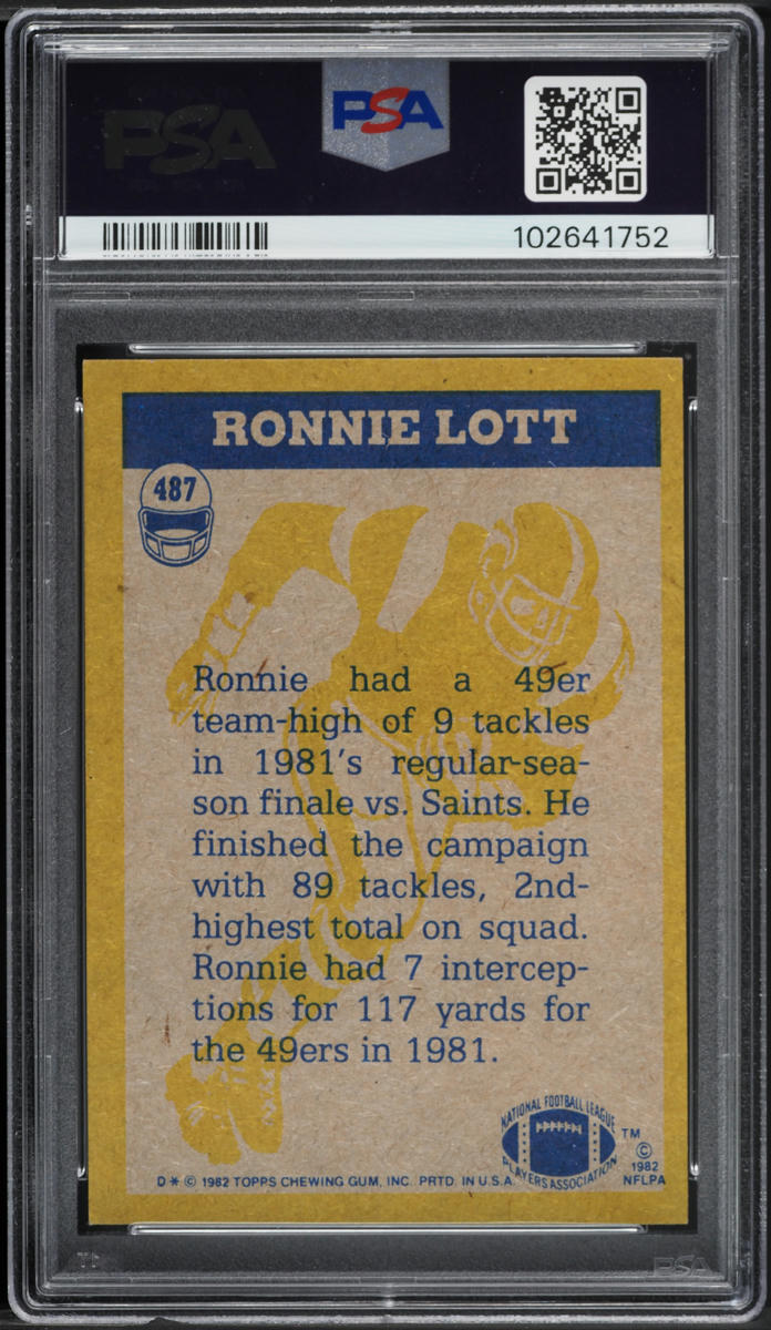 1982 Topps Football Ronnie Lott ROOKIE, IN ACTION #487 PSA 7 NRMT