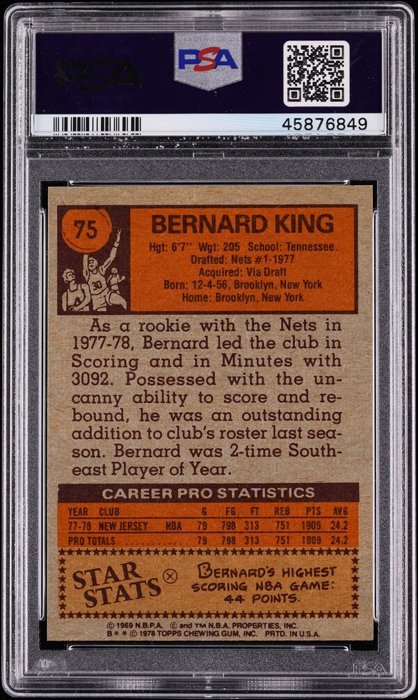 1978 Topps Basketball Bernard King ROOKIE #75 PSA 9 MINT