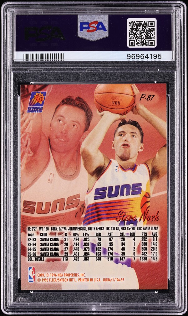 1996 Ultra Platinum Medallion Steve Nash ROOKIE #P-87 PSA 9 MINT