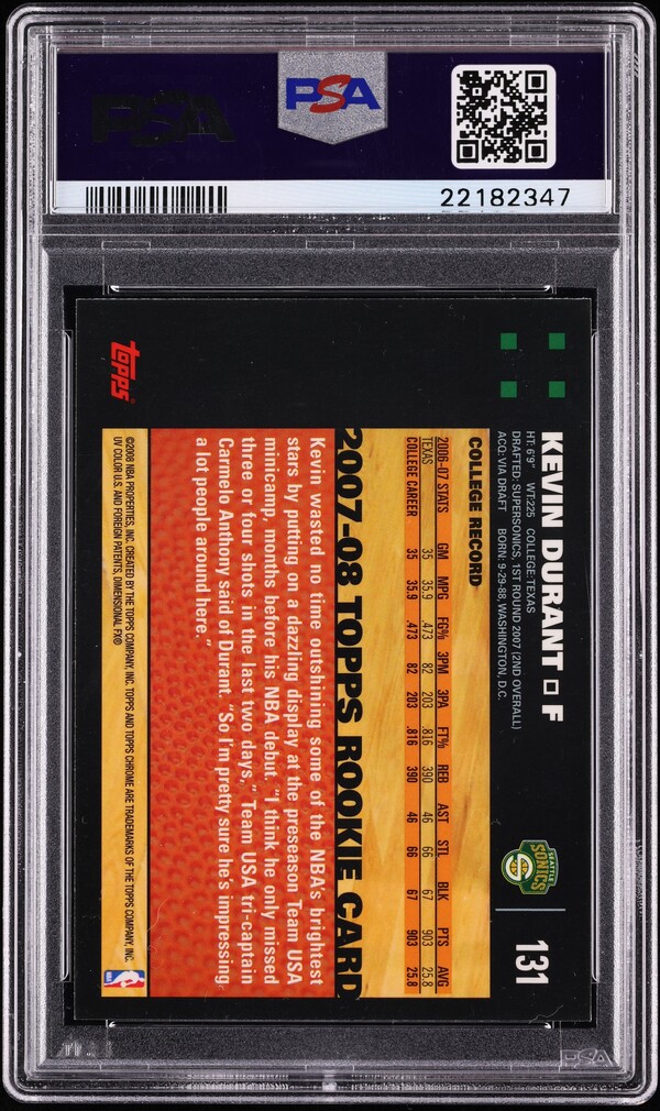 2007 Topps Chrome Kevin Durant ROOKIE #131 PSA 10 GEM MINT