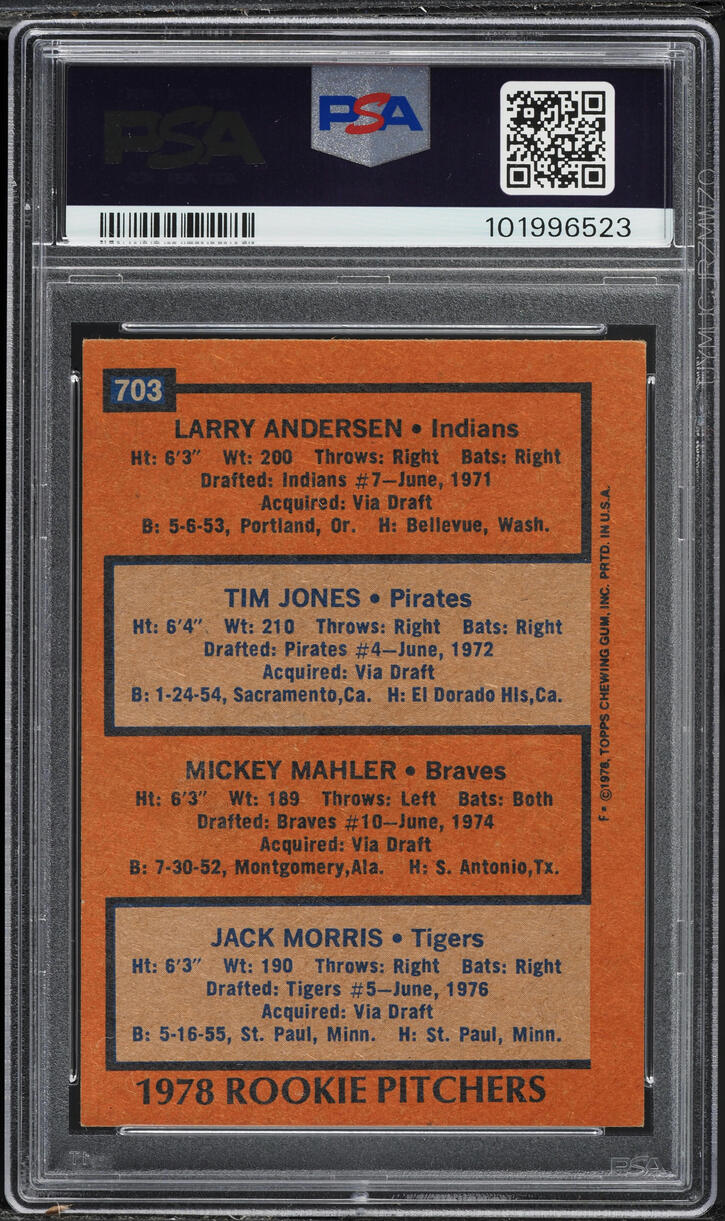 1978 Topps Jack Morris ROOKIE #703 PSA 4 VGEX