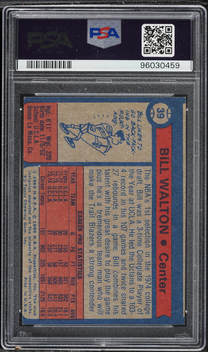 1974 Topps Basketball Bill Walton ROOKIE #39 PSA 8(mc) NM-MT