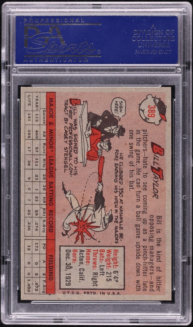 1958 Topps Bill Taylor #389 PSA 9 MINT