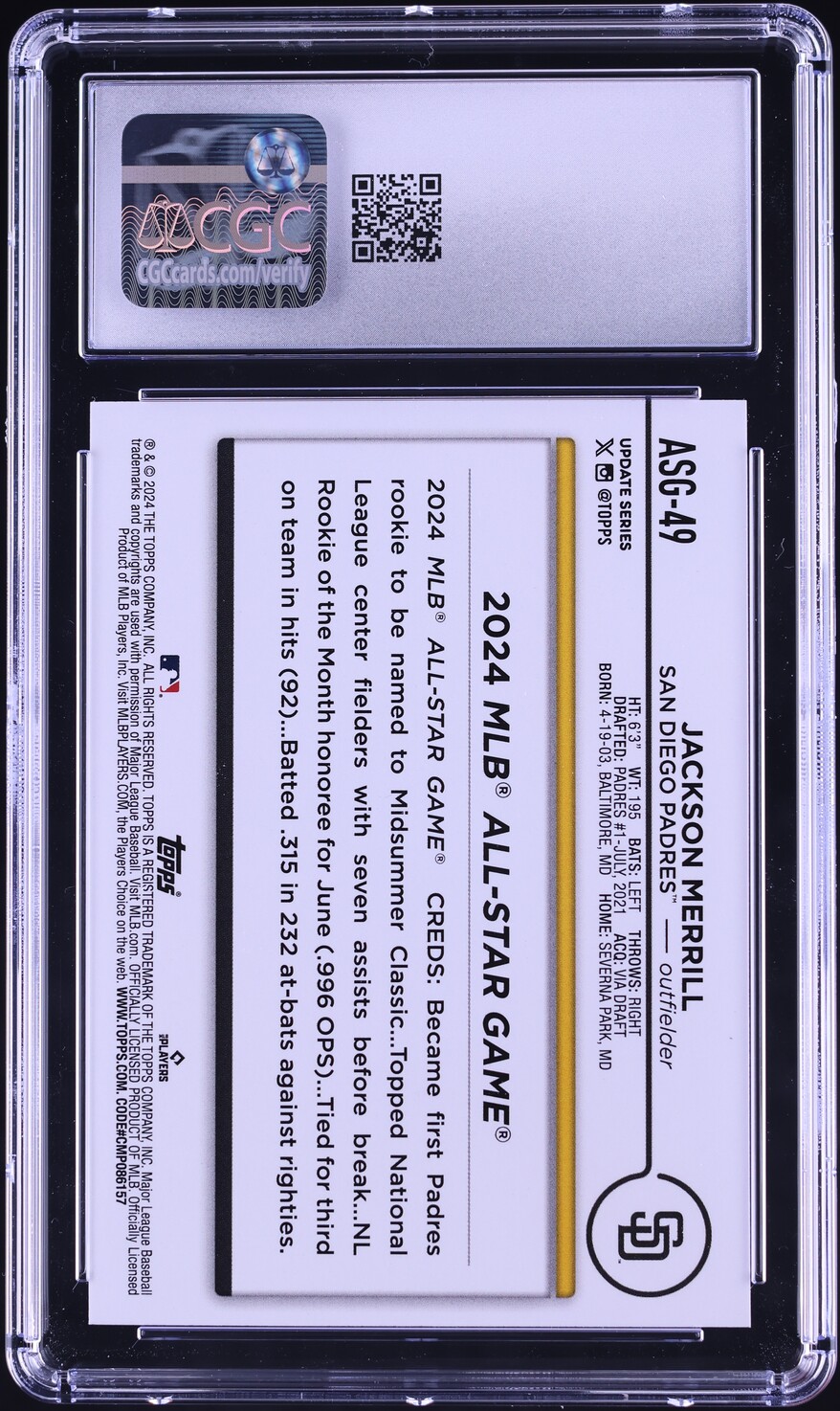 2024 Topps Update All-Star Game Jackson Merrill ROOKIE #ASG-49 CGC 8 NM-MT
