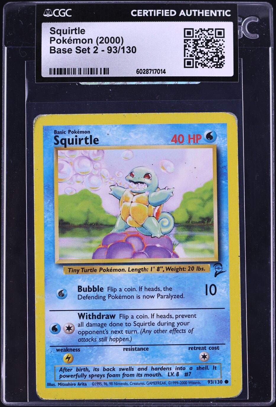 2000 Pokemon Base Set 2 Squirtle #93 CGC AUTH