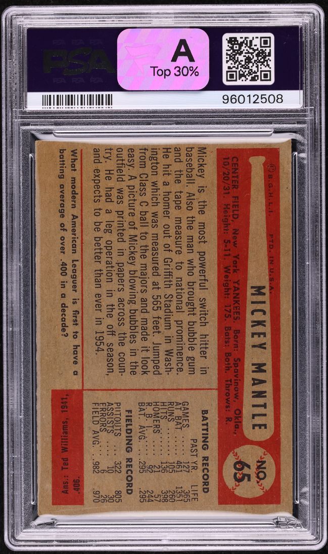 1954 Bowman Mickey Mantle #65 PSA 3 VG