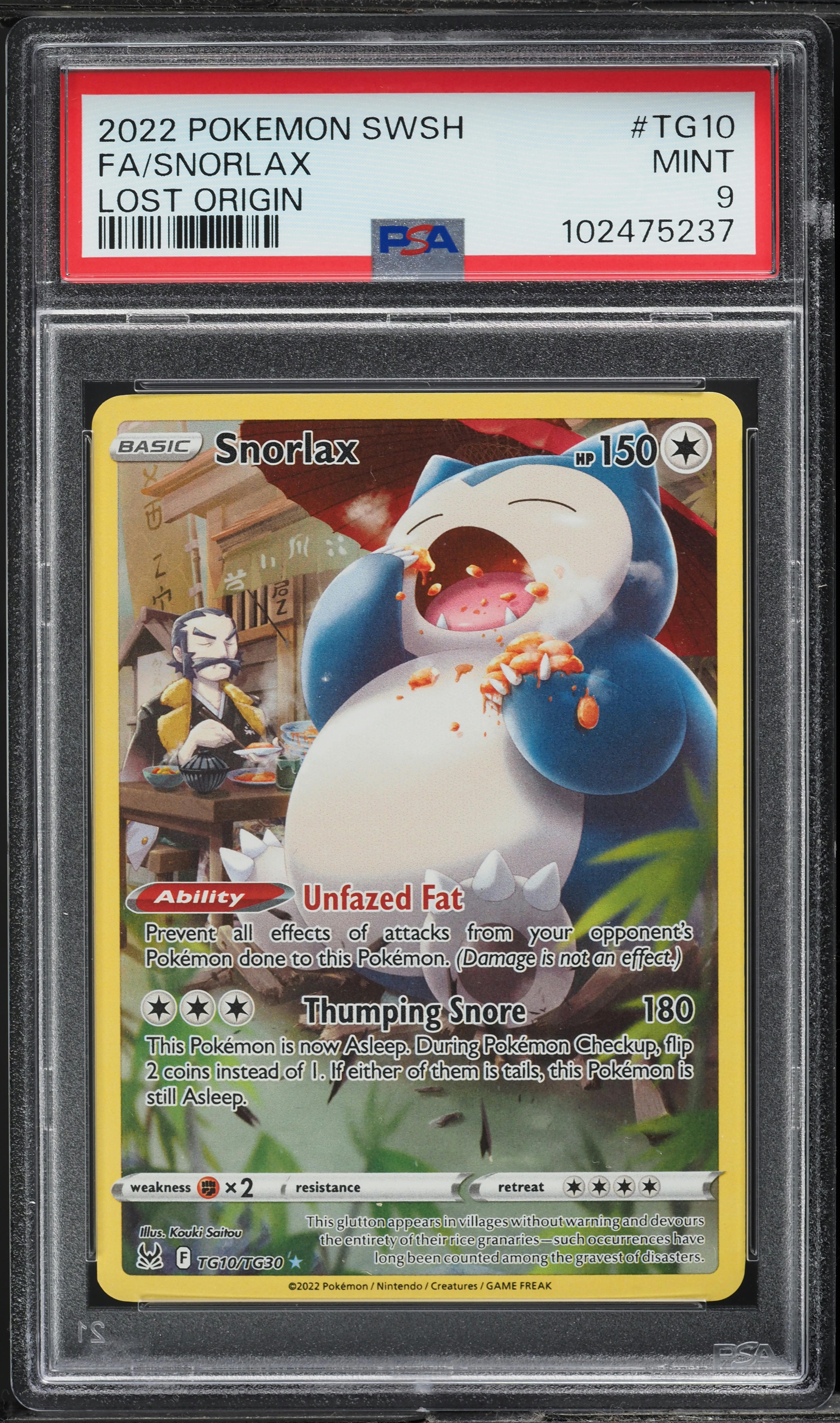 2022 Pokemon Sword & Shield Lost Origin Full Art Snorlax #TG10 PSA