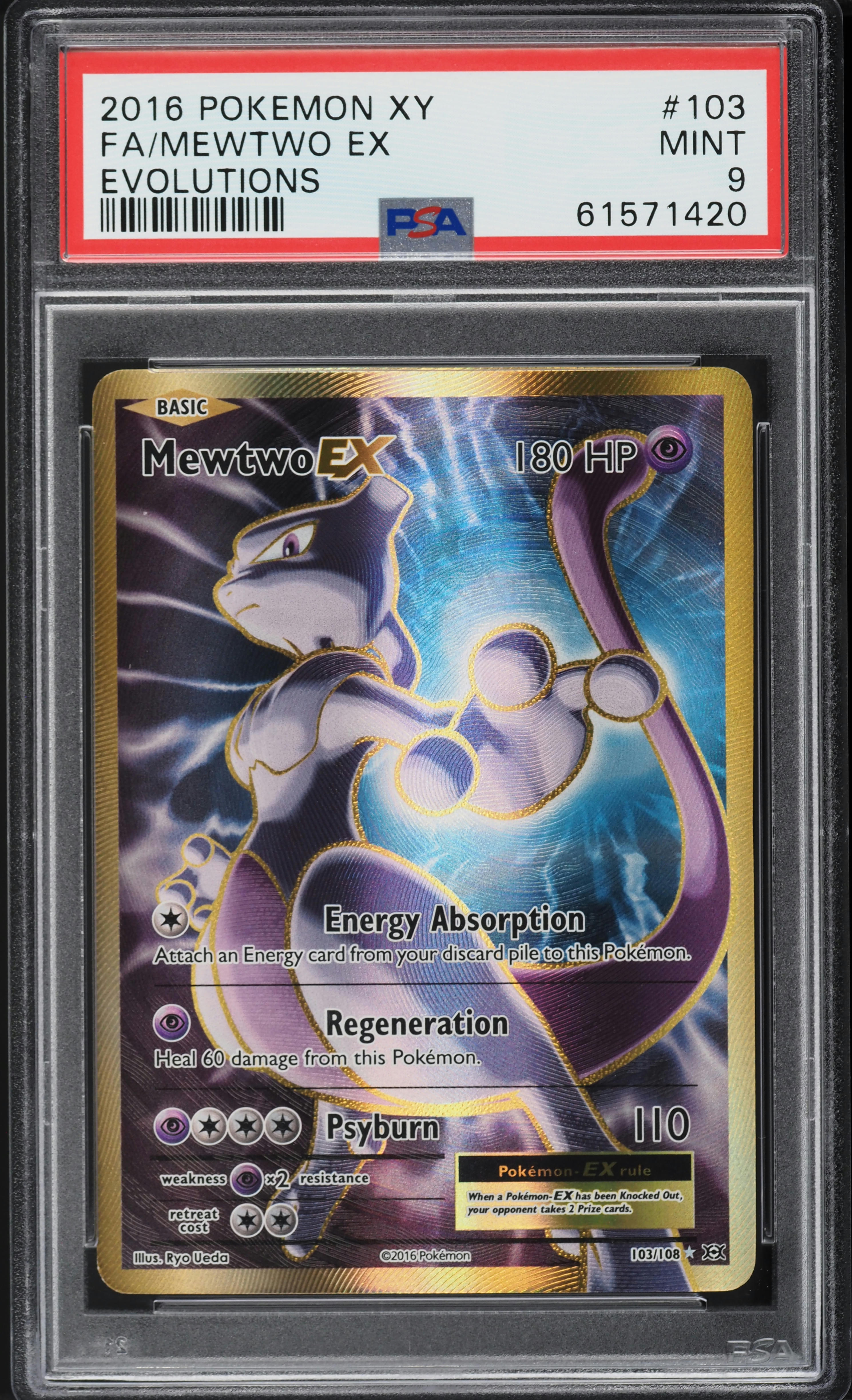 2016 Pokemon XY Evolutions Full Art Mewtwo EX #103 PSA 9 MINT on