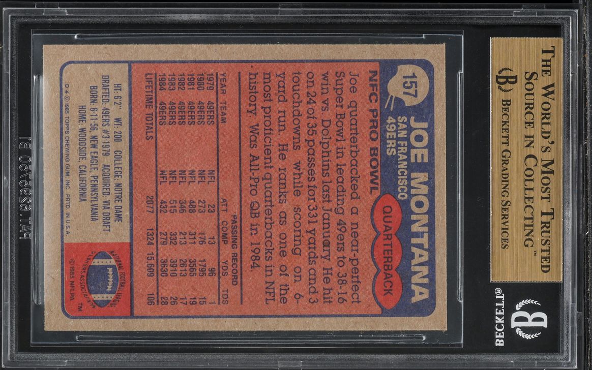 1985 Topps Football Joe Montana #157 BGS 9.5 GEM MINT