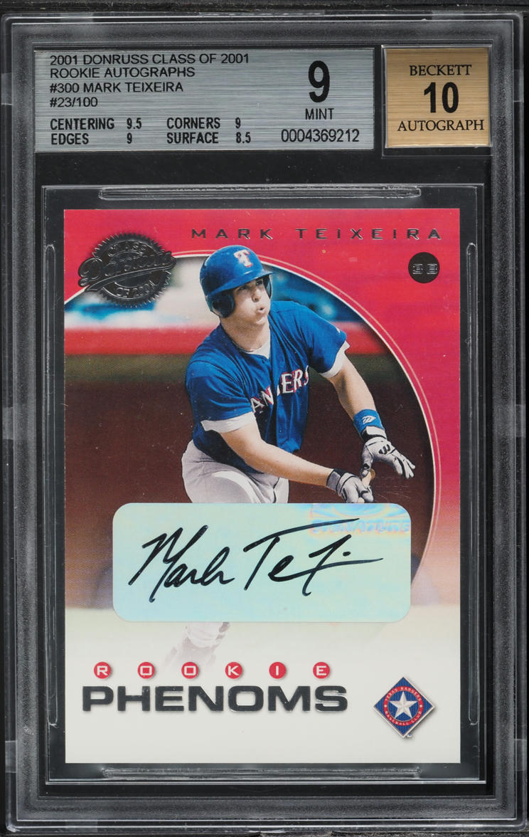 2001 Donruss Class Of '01 Mark Teixeira ROOKIE AUTO /625 #300 BGS 9 MINT