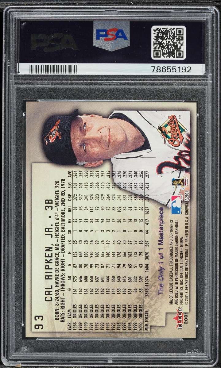 2001 Fleer Showcase Masterpiece Cal Ripken Jr. 1/1 #93 PSA 8 NM-MT