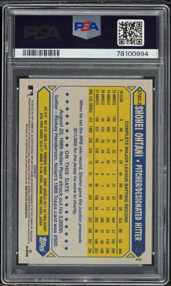 2022 Topps Chrome Ben Baller 1987 Rose Gold Shohei Ohtani /10 #2 PSA 10 GEM MINT