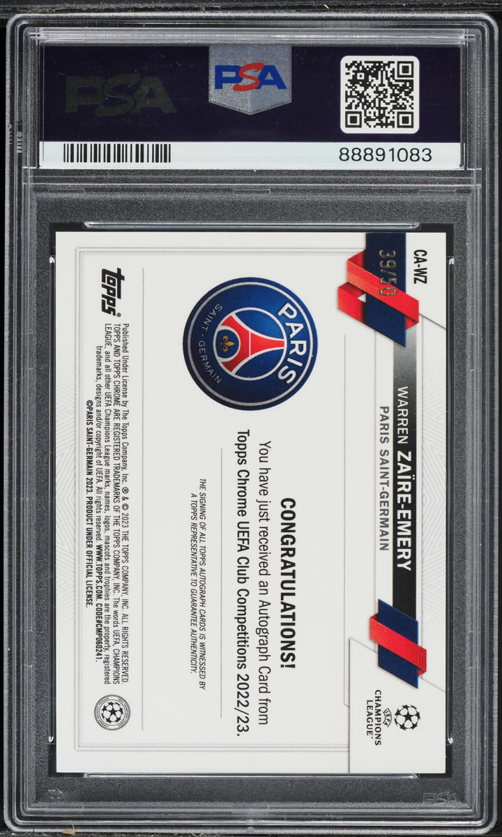 2022 Topps Chrome UEFA Gold Warren Zaire-Emery ROOKIE AUTO /50 #WZ PSA 10 GEM