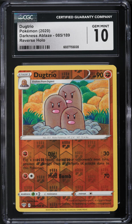 2020 Pokemon SWSH Darkness Ablaze Reverse Holo Dugtrio #85 CGC 10 GEM MINT