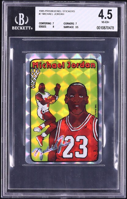 1985 Prism Jewel Stickers Michael Jordan ROOKIE #7 BGS 4.5 VGEX+