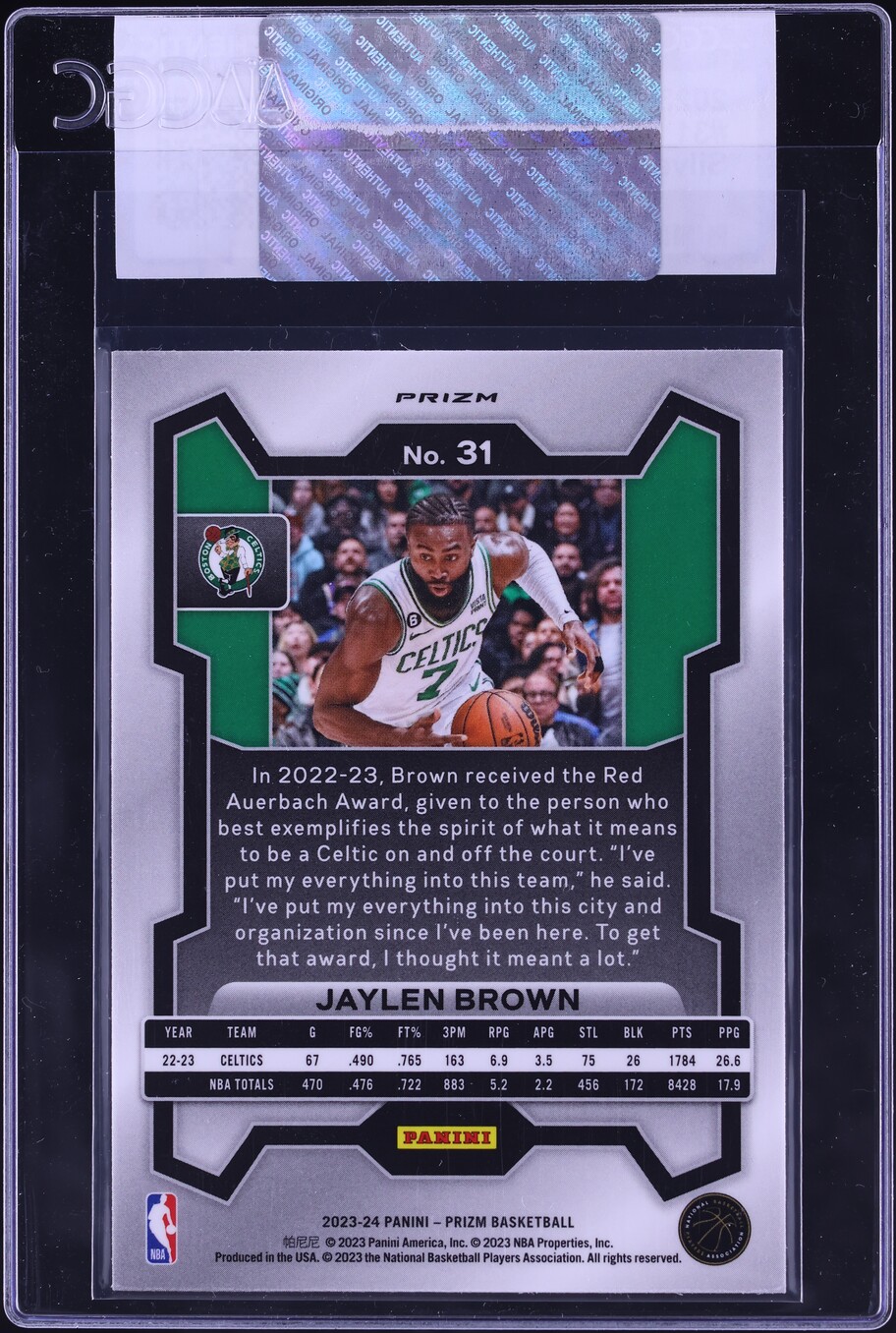 2023 Panini Prizm Silver Jaylen Brown #31 CGC AUTH