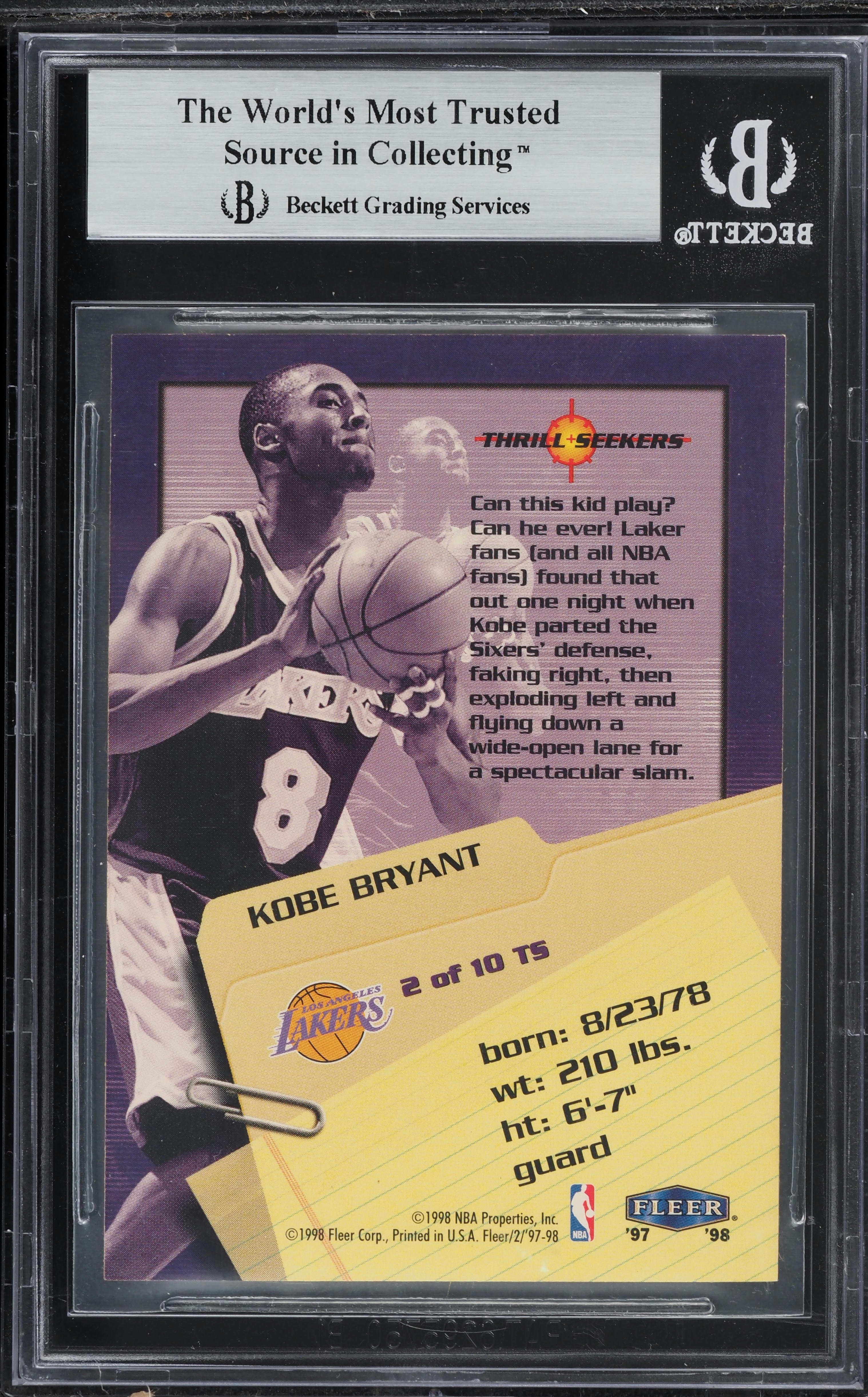 1997 Fleer Thrill Seekers Kobe Bryant #2 BGS 9 MINT on Fanatics 