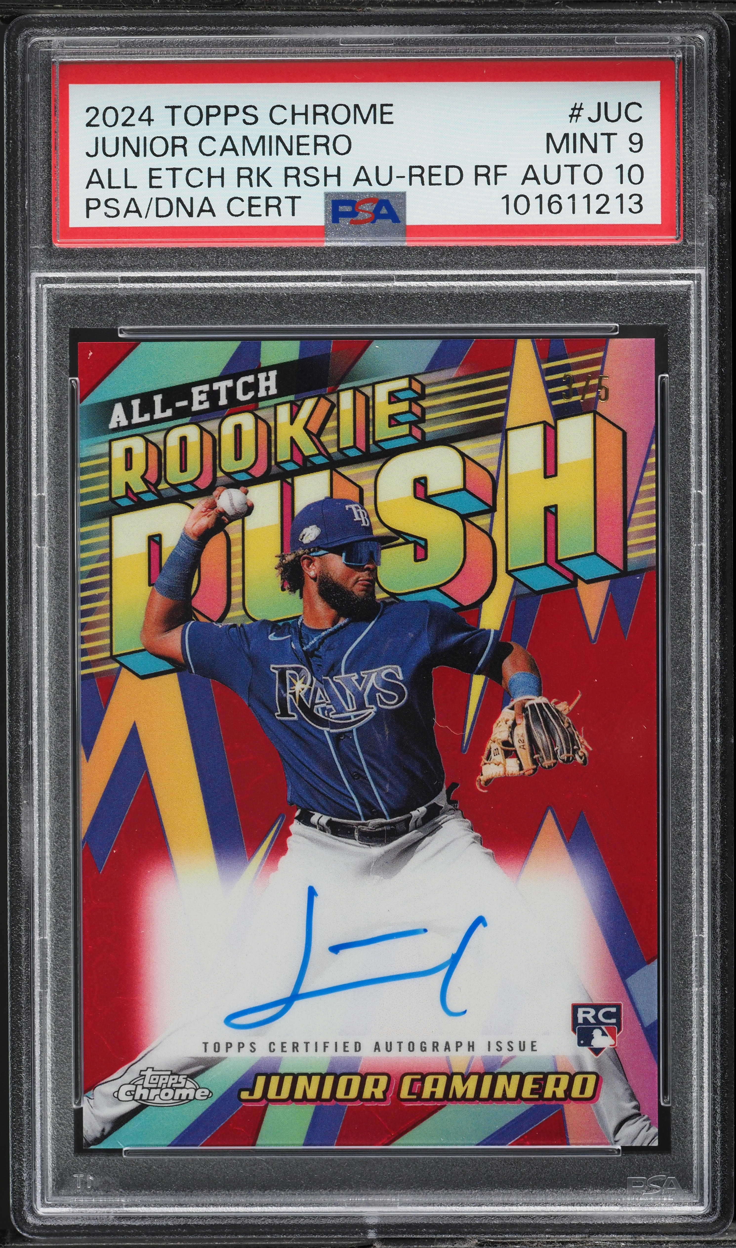 2024 Topps Chrome All-Etch Rush Red Junior Caminero ROOKIE AUTO 