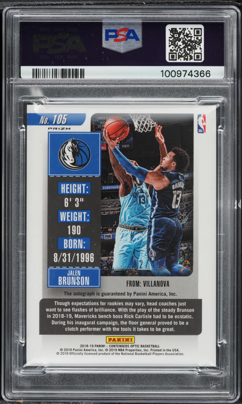 2018 Panini Contenders Optic Blue Jalen Brunson ROOKIE AUTO /49 