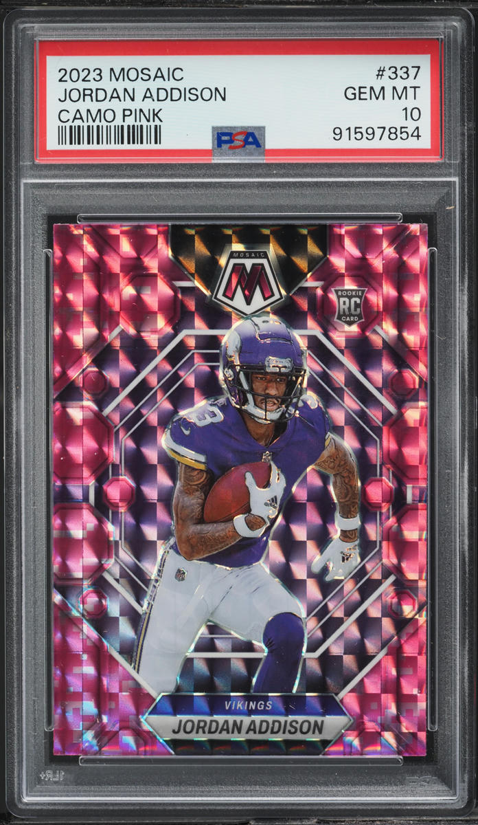 2023 Panini Mosaic Camo Pink Jordan Addison ROOKIE #337 PSA 10 GEM MINT