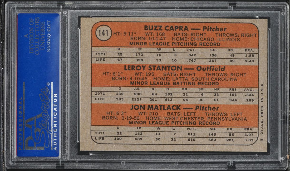 1972 Topps Mets Buzz Capra Leron Stanton Jon Matlack ROOKIE #141 PSA 8 NM-MT
