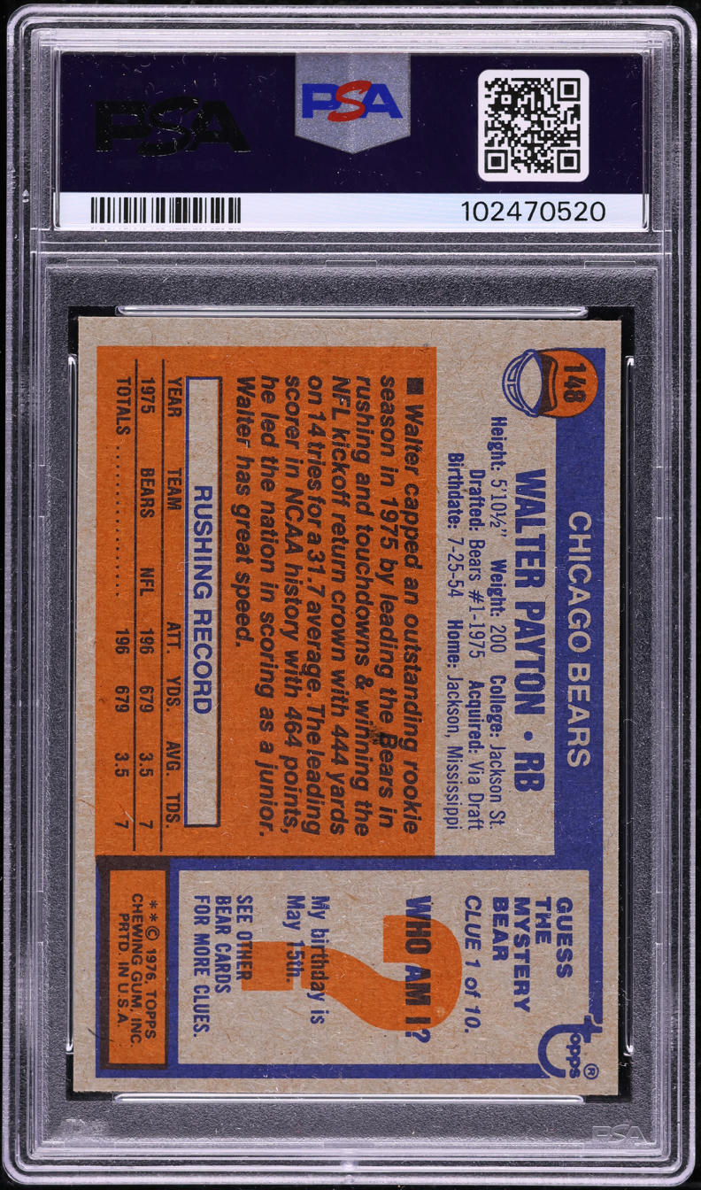 1976 Topps Football Walter Payton ROOKIE #148 PSA 6 EXMT