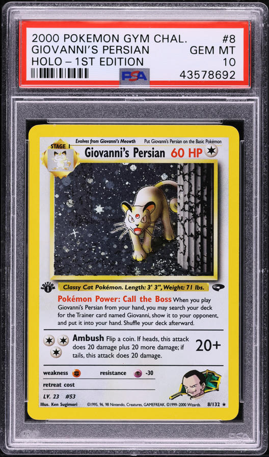 1999 persian pokemon card value 2000 Gym Challenge Giovanni's Holo MK PSA 4 #8 1st Collectibles Enhance your Pokmon collection with this Persian 2024 Pokemon Shrouded Fable Illustration Rare #078 PSA Authenticated 10 Card Persian #42 Prices | Pokemon