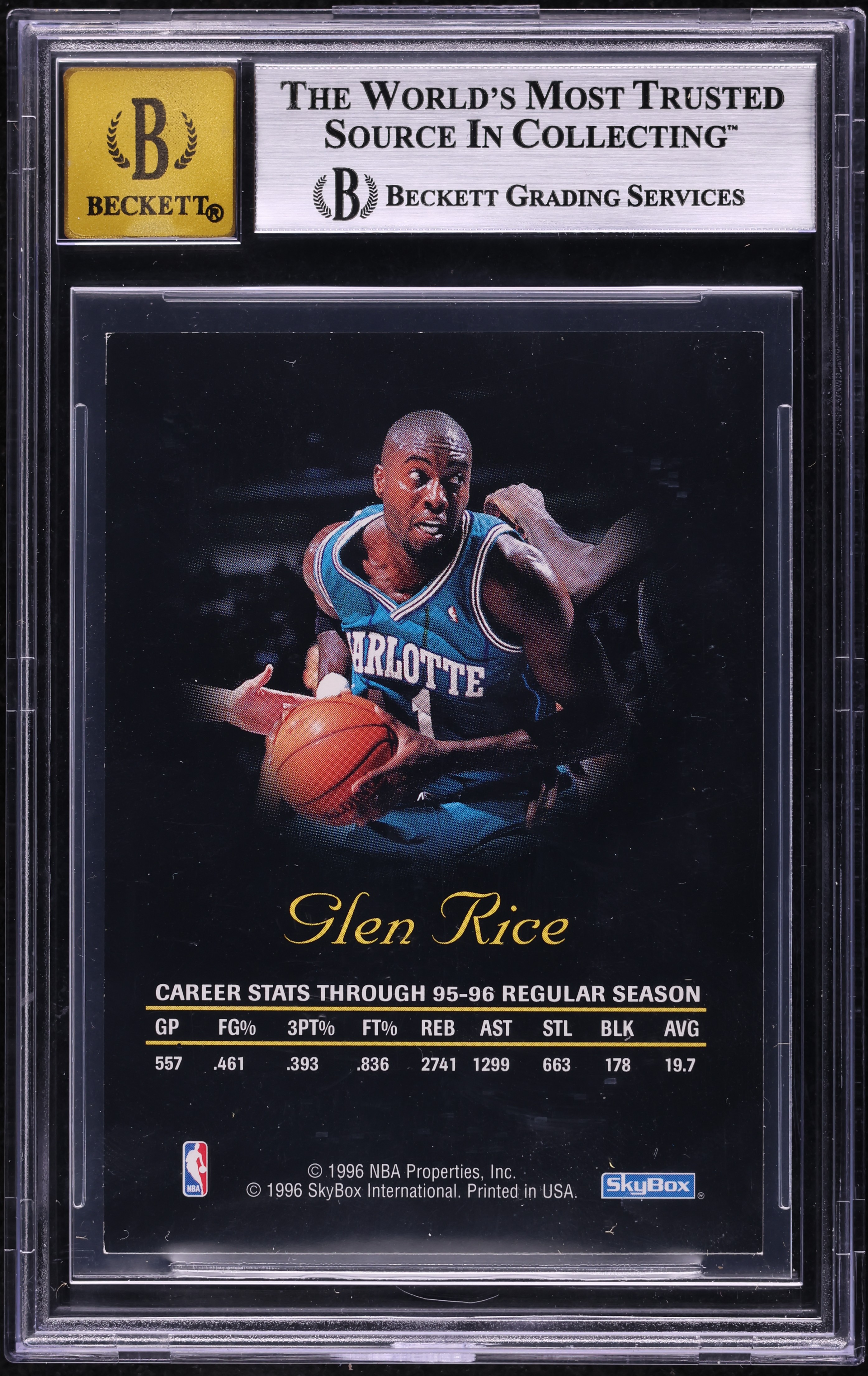 1996 Skybox Premium Autographics Glen Rice AUTO BGS 8.5 NM-MT+ on 
