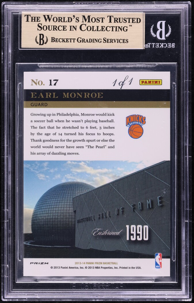 2013 Panini Prizm Hall Monitors Black Earl Monroe 1/1 #17 BGS 9.5 GEM MINT